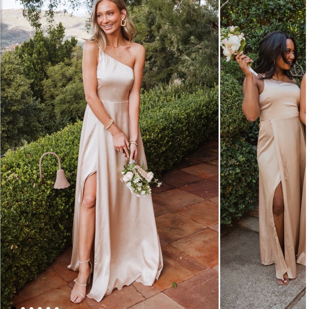 Show Me Your MuMu One-Shoulder Tan Dress